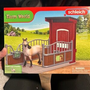 Schleich Farm World Pony Barn with Mustang Mare - Brown and Red